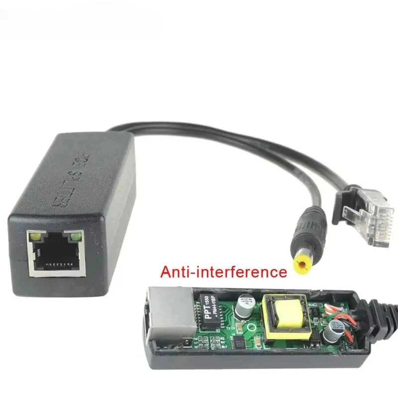 2pcs 48V To 12V PoE Splitter Anti-interference 15W POE Adapter Cable Power Supply Module DC5.5*2.1mm Connector for IP Camera Qme Black