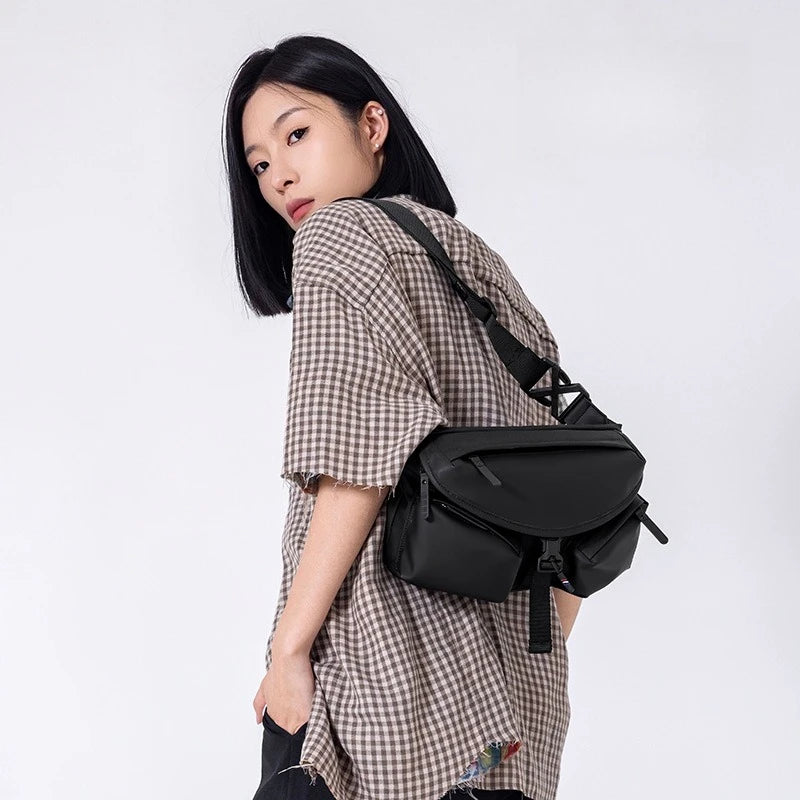 Lightweight PU Waterproof Crossbody Bag Stylish Street Commute Sling Qme