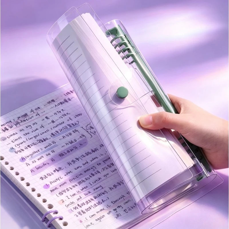 60 sheets of 120-page transparent soft leather loose-leaf notebooks with detachable ring covers and horizontal lines A5 Qme