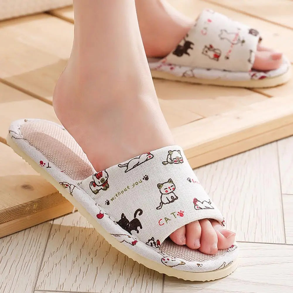 Women Flax Slippers Home Slippers Linen Summer Lightweight Flat Sandal Breathable Comfortable Non-Slip Slides Indoor Men Slipper Qme