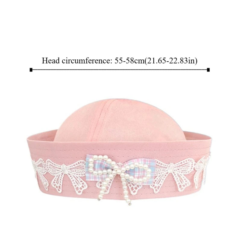 Japanese Y2k Sailor Caps Harajuku JK Navy Hat Bow Lace Sweet Berets Spring Summer Qme
