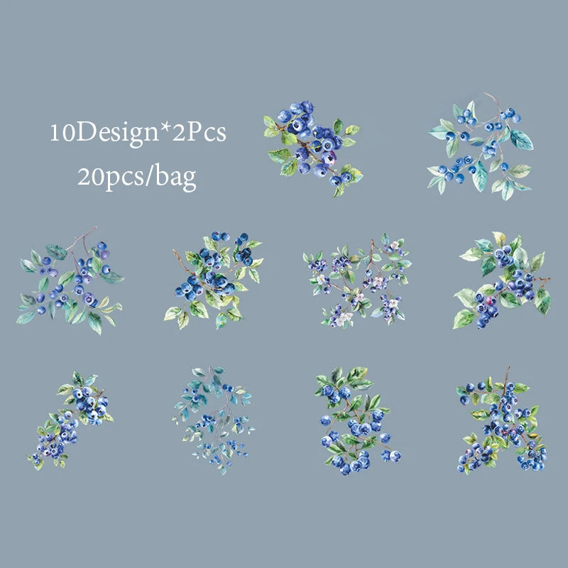 20 Sheets/Bag PET Shell Light Stickers Plant Fruit Pattern Sticker For Hand-Collage Material DIY Greeting Card Cup Decoration Qme 1
