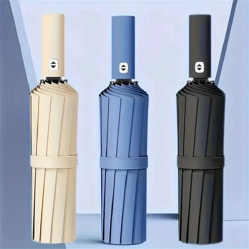Semi Automatic 3-Fold Umbrella Durable 12-Bone Frame UV-Resistant Qme