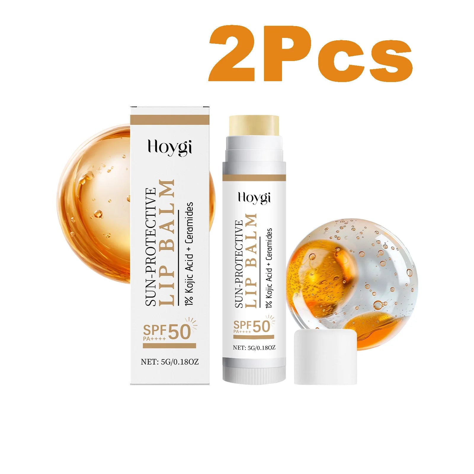 Sun Protective Lip Balm SPF50+ Hydrating Lip Sunblock Fade Lip Lines Nourishing Moisturizing Brighten with Kojic Acid Ceramide Qme 2 x 5g Boxed