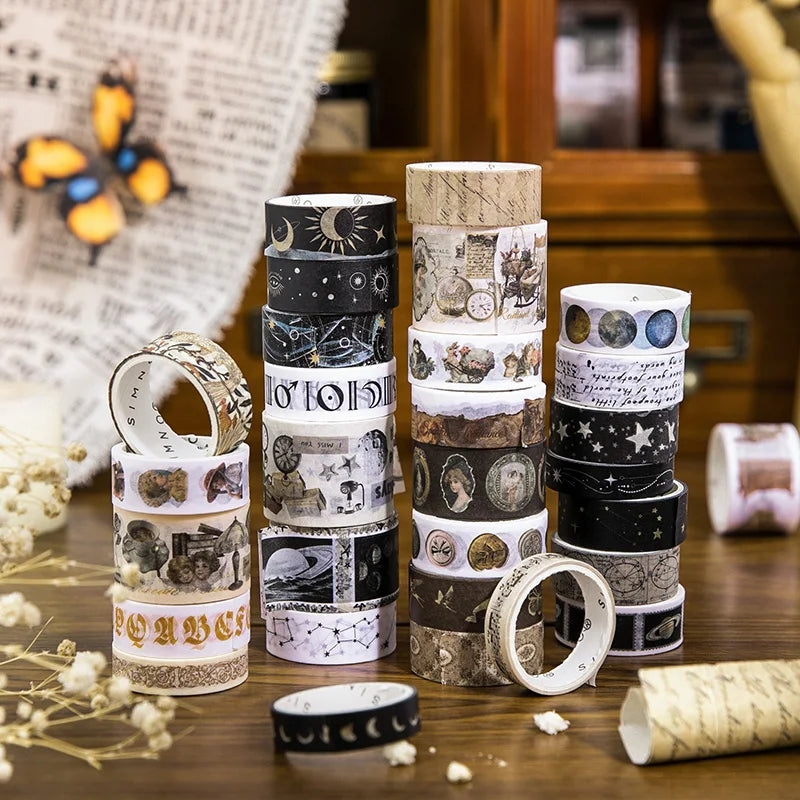 18 Rolls Retro Washi Tape Decorative Adhesive Tape School Office Journal Supplies Scrapbooking Stickers Stationery Masking Tapes Qme