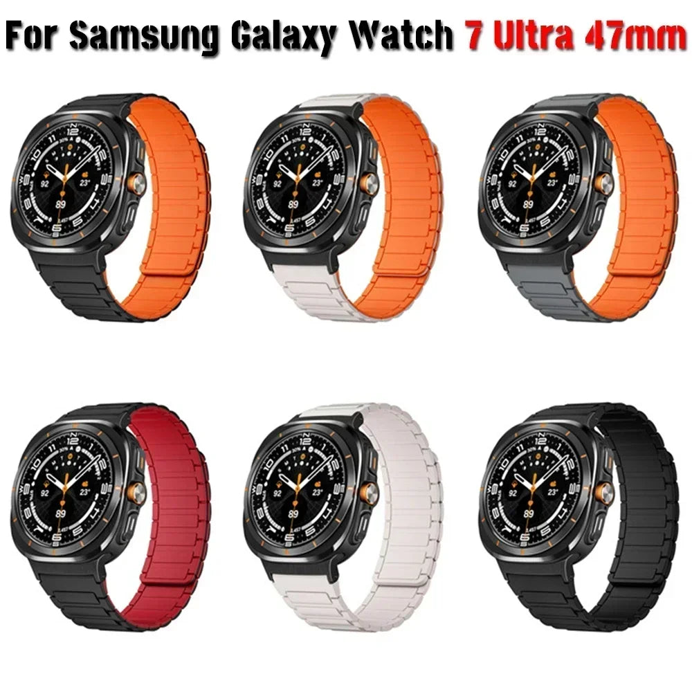 Silicone Sport Band for Samsung Galaxy Watch 7 Ultra 47mm Magnetic Loop Strap for Watch 7 Ultra 47mm No Gaps Curved End Bracelet Qme