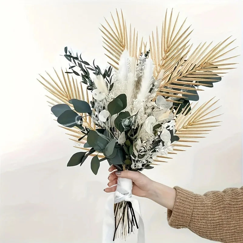 5pcs Golden Artificial Palm Leaves Fake Tropical Plants Faux Flowers For Indoor Outdoor Home DIY Vase Filler Wedding Party Deco Qme 5pcs gold