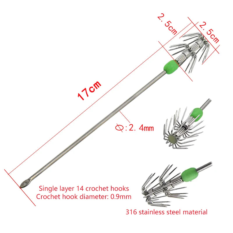 1 8 10 Box Umbrella Hooks Live Bait Squid Blow Tubes Octopus Qme silver-3