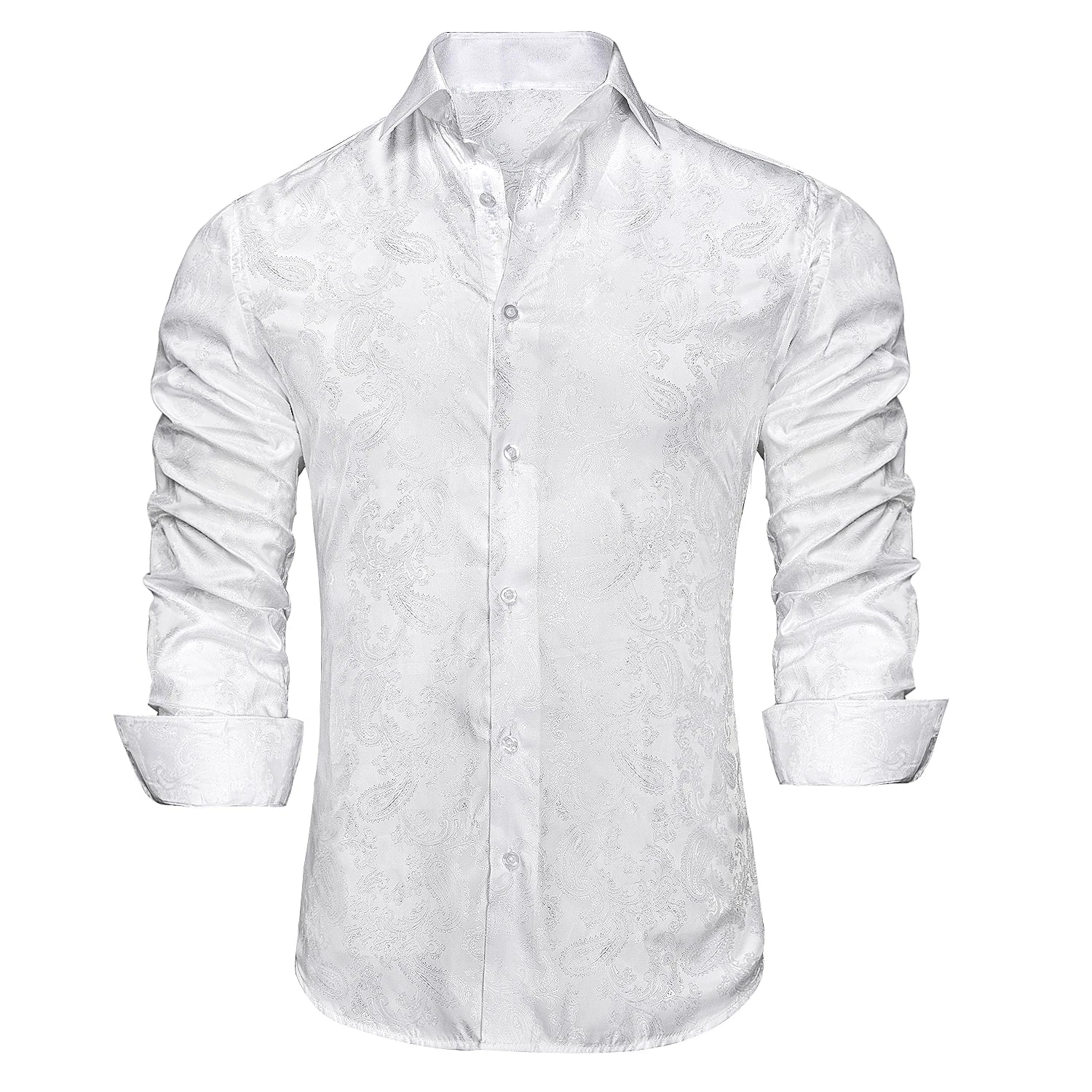 Hi-Tie Jacquard Paisley Light Blue Mens Shirt Long Sleeve Lapel Shirt Blouse Outerwear Wedding Office Breathable Quality Qme CY-1036 2XL