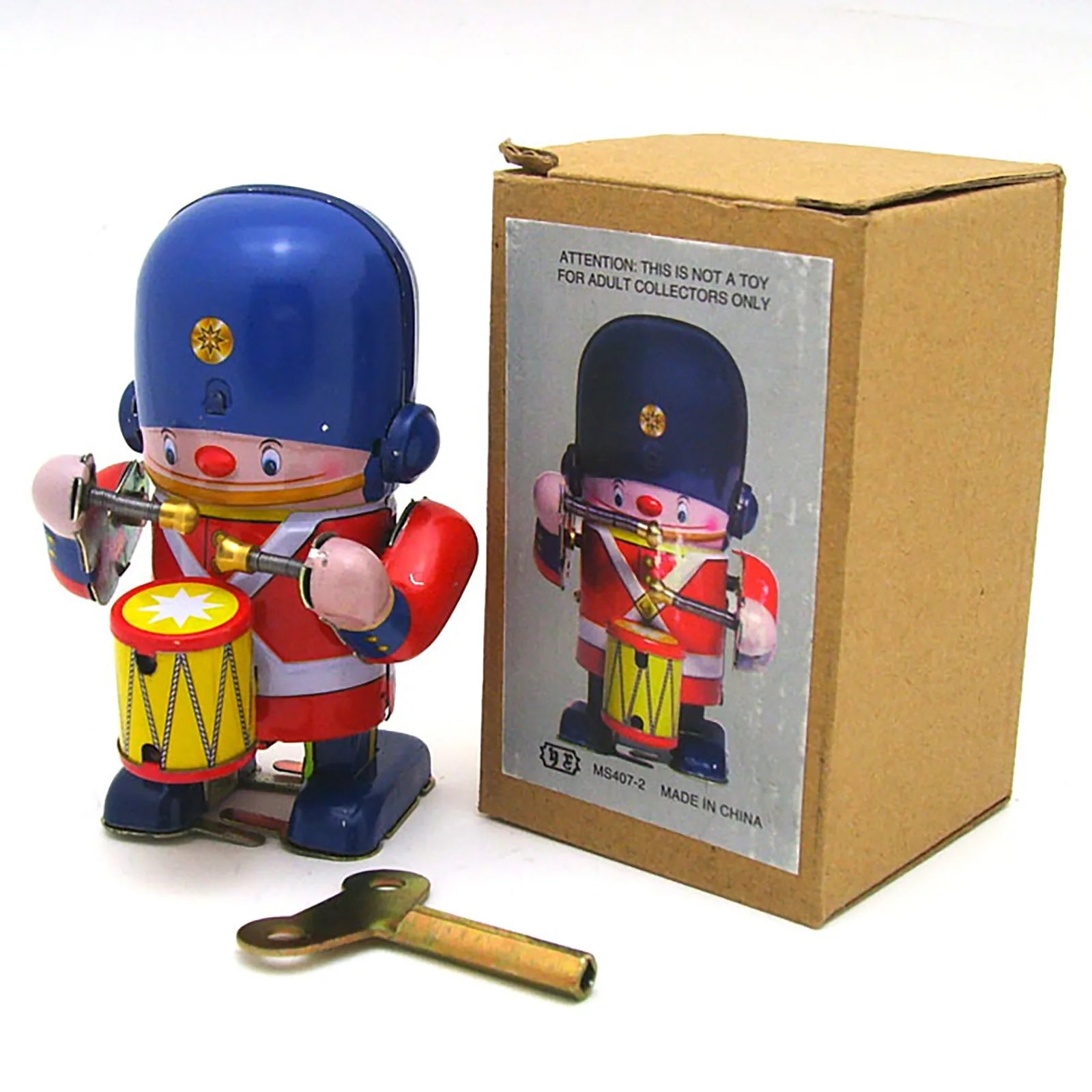 Tinplate Clockwork Toy Walking Drummer Soldier Retro Easter Vintage Wind- Up Toy Kids Novelty Metal Tin Supplies Home Decoration Qme C One Size