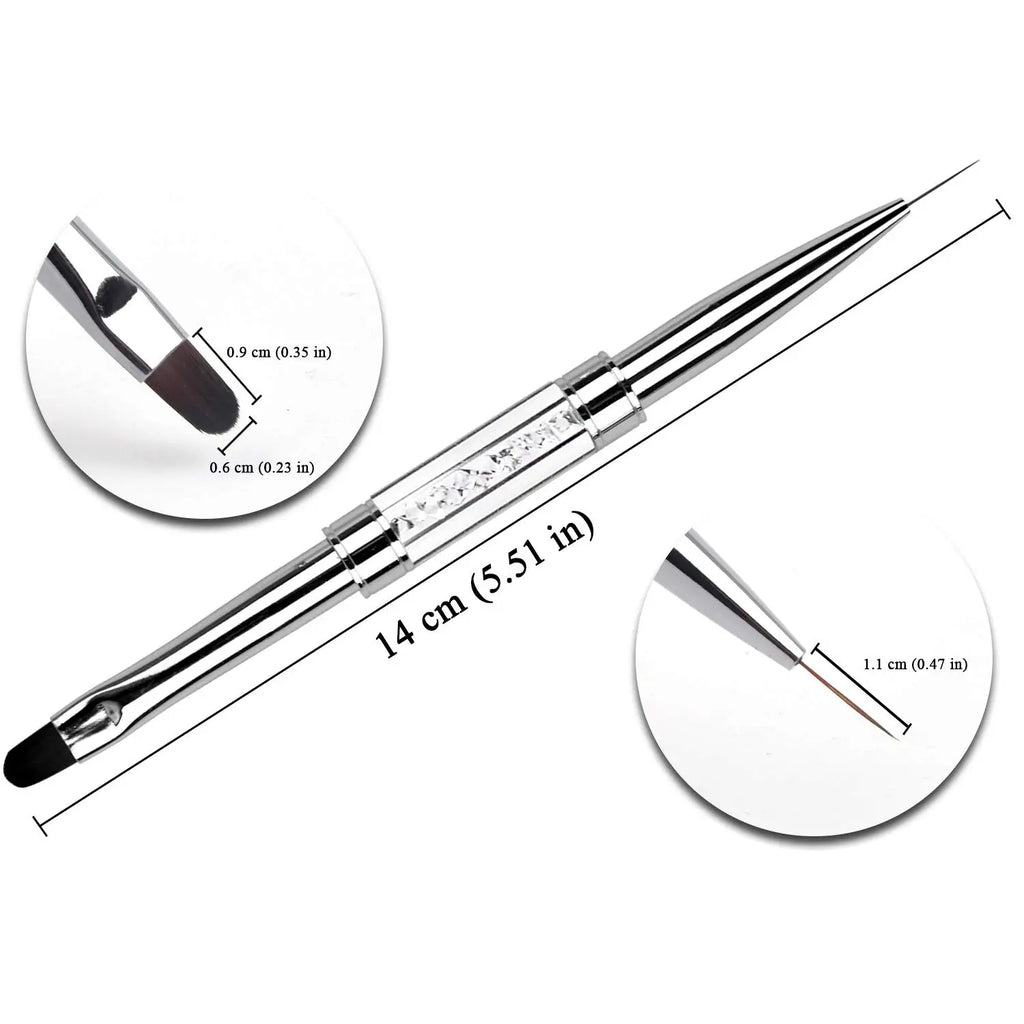 Dual-ended Nail Design Brush Rhinestone Handle UV Gel Nail Brush Professional Nail Art Tools Qme