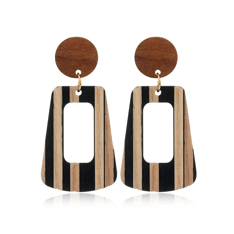 New Fashion Creative Wood Splicing Resin Earrings Hollow Trapezoid Geometric Earrings For Wedding Party Daily Wear Jewelry Gift Qme 1