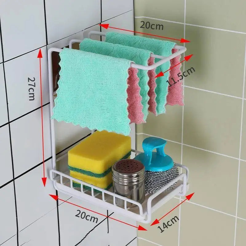 Kitchen Rag Rack Stainless Steel Drain Storage Organizer Wall Mounted Qme Black