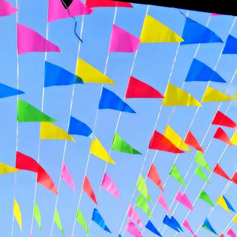 100PCS Colorful Flags Triangular String Flags, Outdoor Opening Festival Celebration, Wedding Thickened Rope Party Qme Default Title