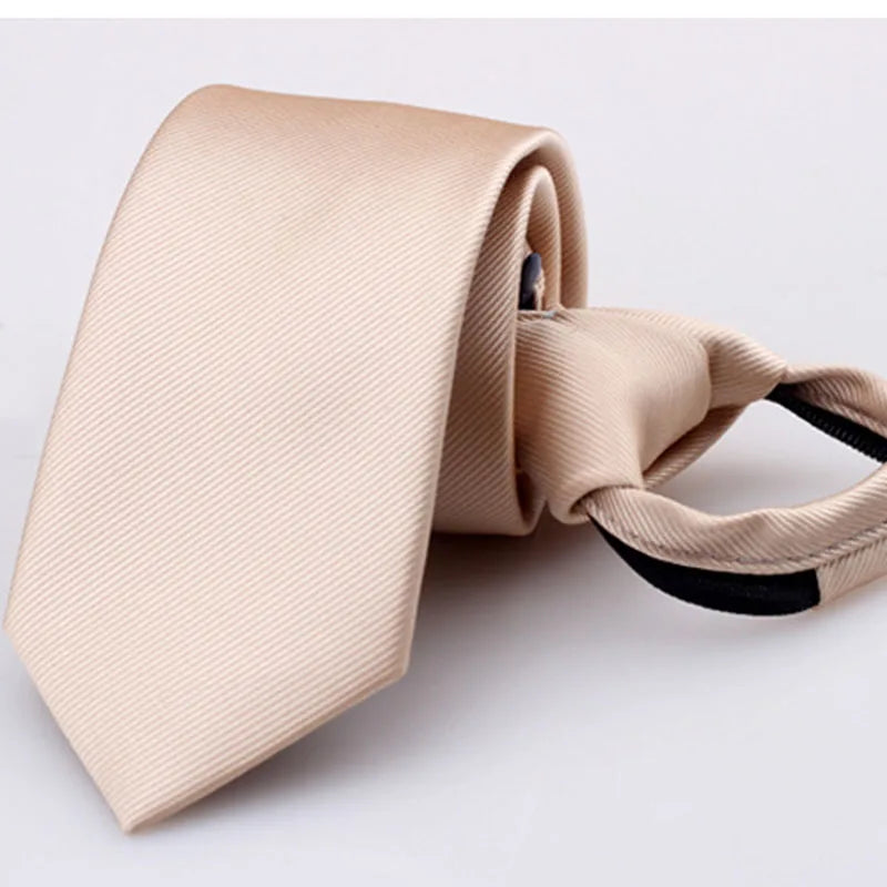 Men Tie Solid Regalia Business Stripe Clips Knot Zipper Automatic Qme rt-6