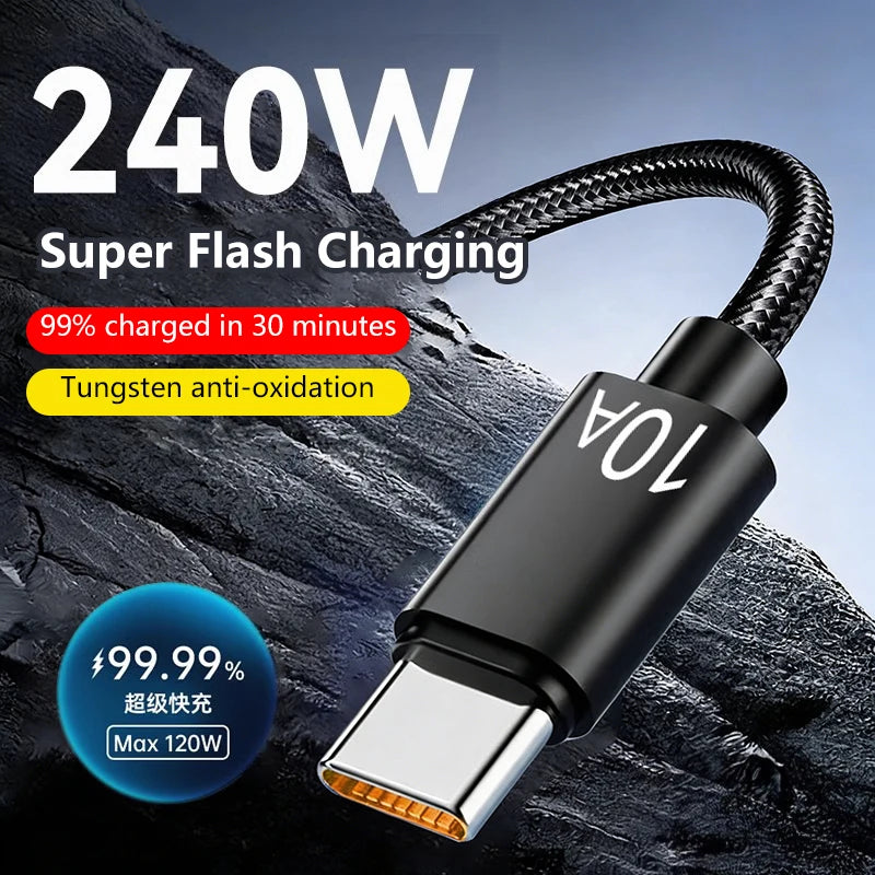 10A 240W USB A to Type C Super Fast Charging Cable USB C Quick Charging Data Cord Phone PD Wire For Xiaomi Redmi Huawei iphone Qme