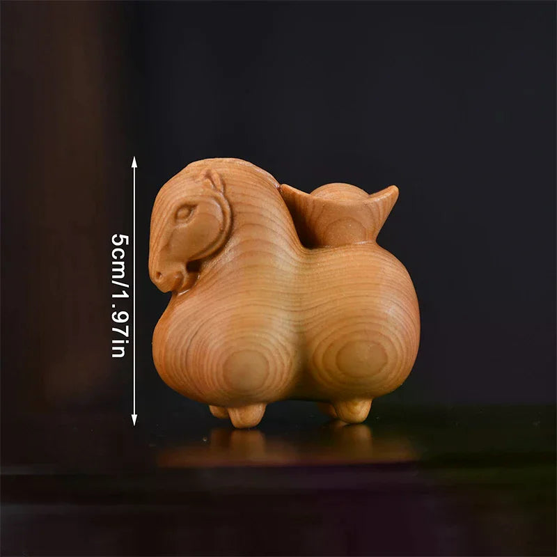Handcrafted Wooden Horse Ornament Carved Design Chinese Zodiac Horse Statue Home Office Car Desk Decor 2026 New Year Qme