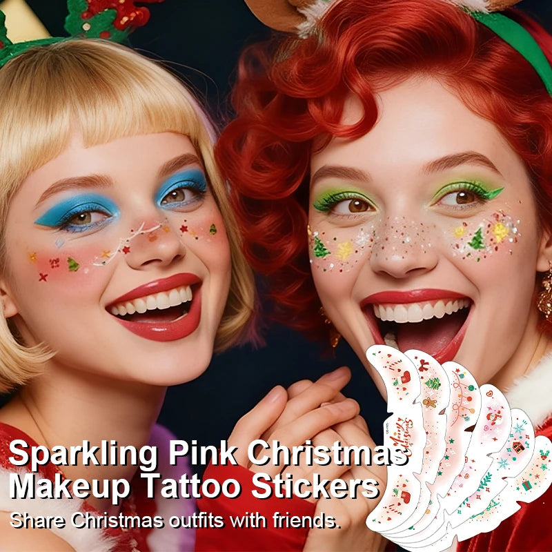 Pink Christmas Face Tattoo Stickers Snowflakes Deer Stars Heart Qme