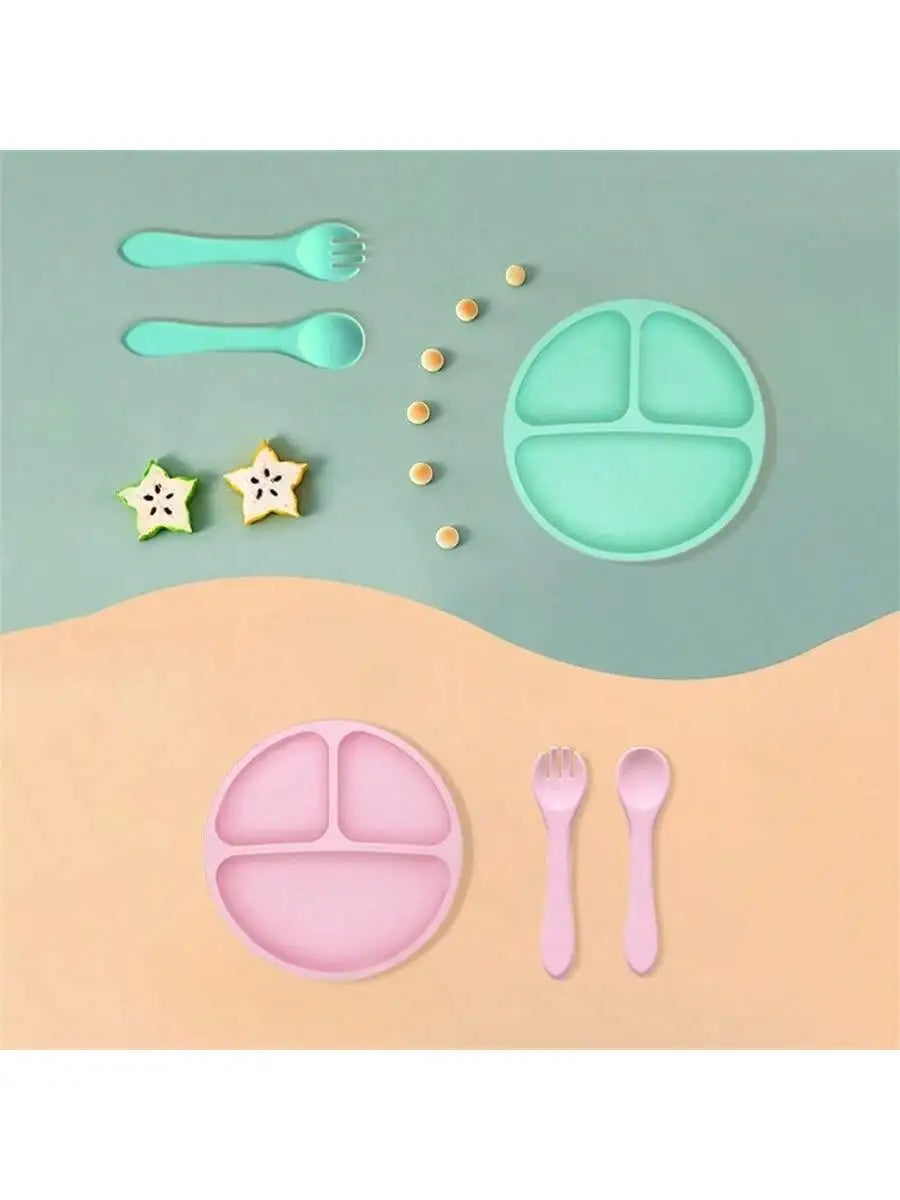 1 Round Dinner Plate Silicone Food Grade Feeding Tableware Drop-proof Qme