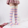 Women Lolita Cute High Socks Harajuku Winter Striped Coral Velvet Long Socks Warm Thicke Knee Length Socks Home Towel Stockings Qme E One Size