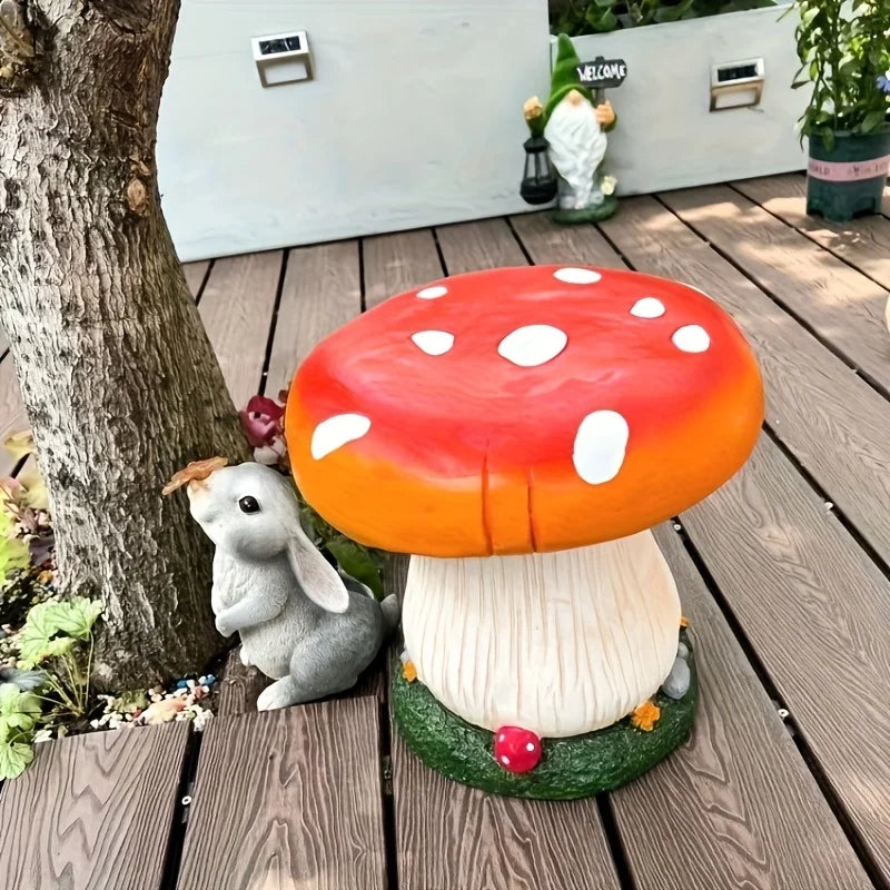 Mushroom House Statue Outdoor Statues Garden Resin Stool Sculpture Fairy Decor for Home Courtyard Lawn Patio Summer Ornament Qme