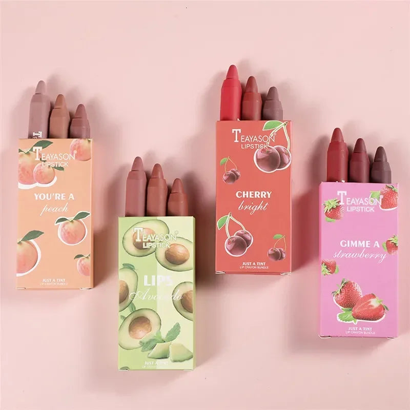 3pcs/set Velvet Matte Lipsticks Set Long Lasting Waterproof Sexy Red Nude Lip Stick Tint Pen Natural Makeup Beauty Cosmetic Qme