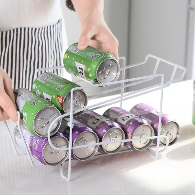 Iron Double-layer Cola Storage Rack Kitchen Soda Can Rolling Shelf Qme
