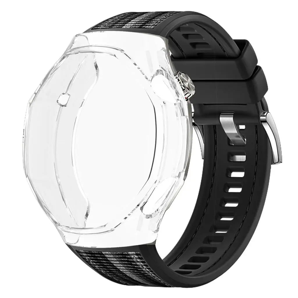 TPU Case+Strap For Huawei GT6 Pro 46mm Soft Silicone+Nylon Woven Bracelet Band With TPU Protector Bumper Shell Cover Qme Black-Tr For GT6 Pro 46mm