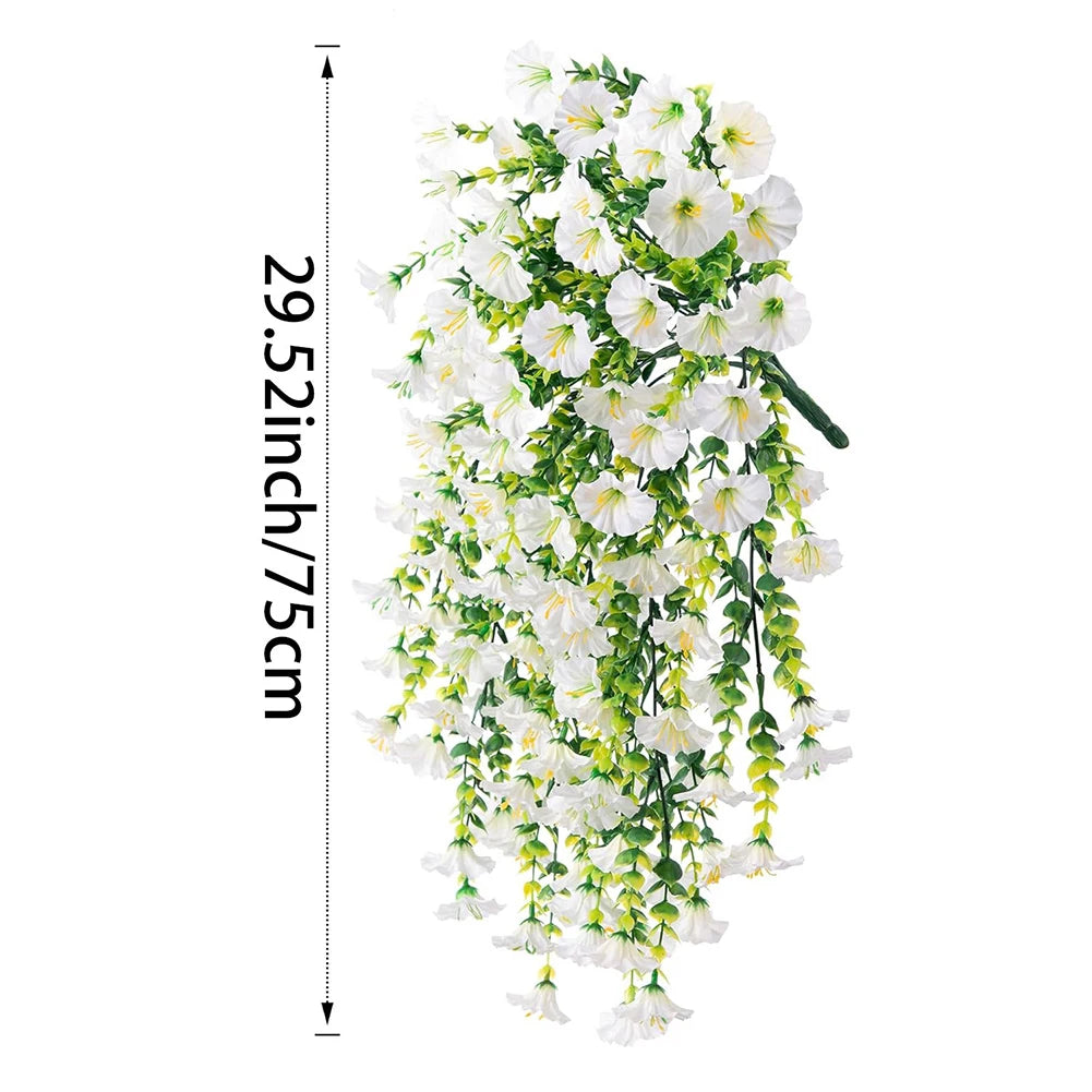 1pc 29.52" Artificial Fake Morning Glory Hanging Flowers UV Resistant Realistic Hanging Petunias Plants For Garden Wedding Decor Qme white