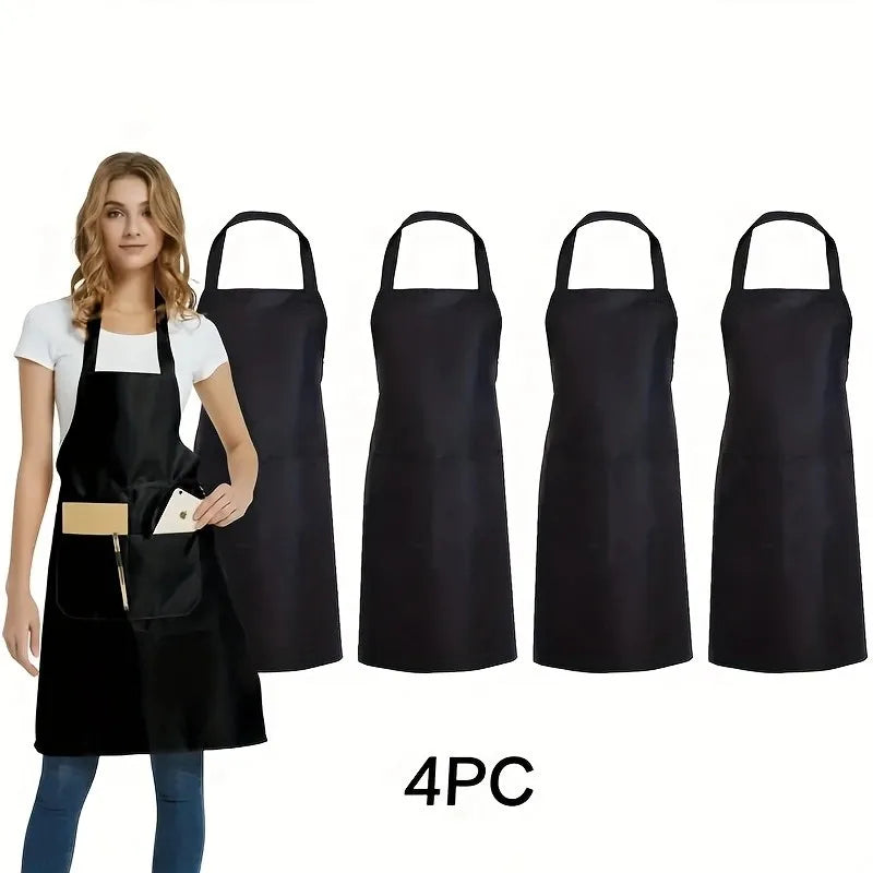 4pcs Adjustable Canvas Aprons with Pockets Comfort Fit for Cooking Chefs Waiters BBQs Hairdressers Easy Clean Qme Black -4pcs OneSize