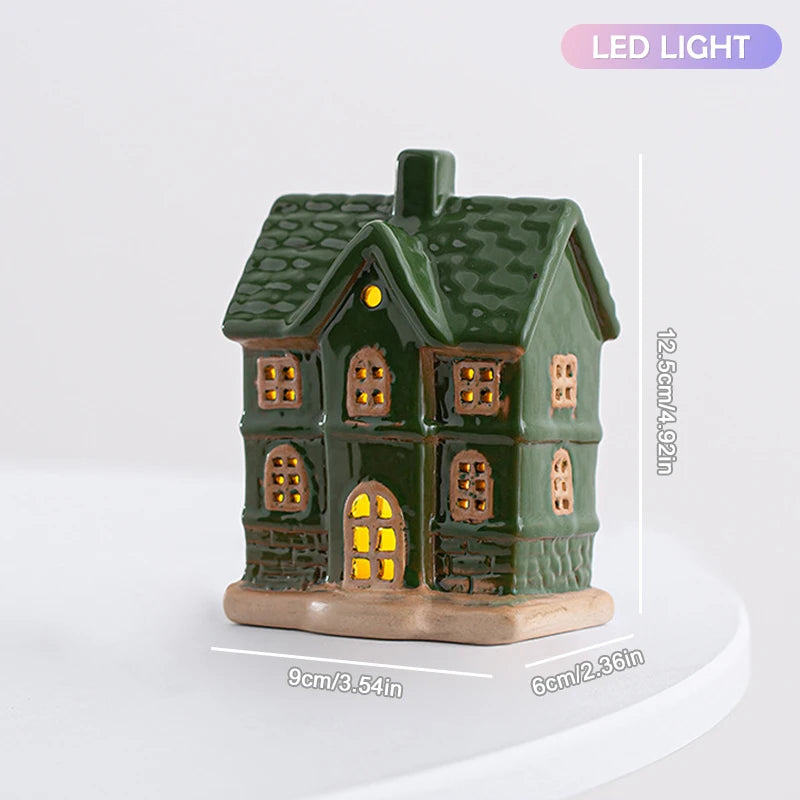 Village House Light Up Decorations, White Ceramic House Decor With Lights, Light Up Winter Village Houses Qme D