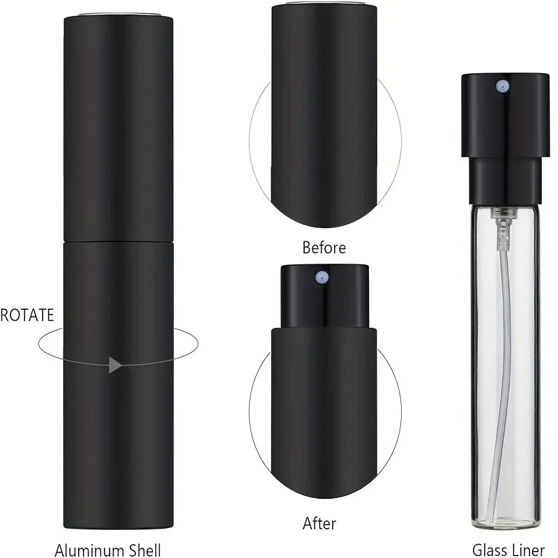 10 ml Travel Perfume Sprayer, Refillable Cologne Container, Empty Dispenser Sprayer for Mini Sprayer Size (Black Qme 1 Piece Black 10ml Glass