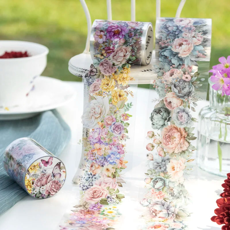 PET Tape flower Pattern Self-Adhesive Tape Sticker Decorative Masking Tape DIY Craft Decorative Tape For Scrapbooking Decoration Qme