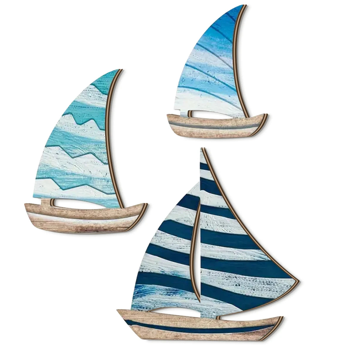 1 set of 2D blue ocean style sailboat wooden wall decoration, Mediterranean style farmhouse wall decoration, home decoration Qme