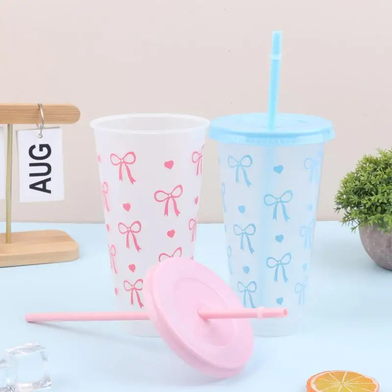 700ml With Lids Sippy Summer Sippy Cup Pink Bow Large Capacity Water Bottle Juice Milk Cup Cold Mug Qme
