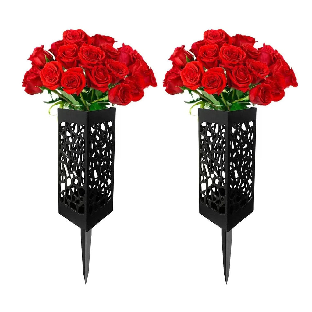 2Pcs Cemetery Grave Vase Black Column Hollow Design Ground Insert Memorial Flower Holder Easy Installation Grave Decoration Qme