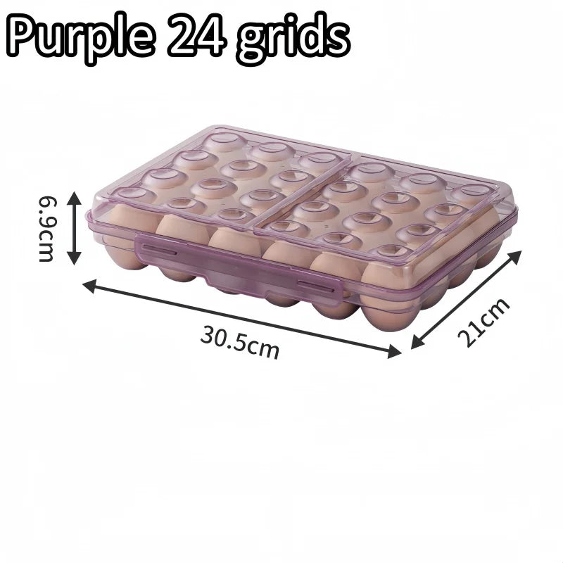 1pc Portable 6/15/24 Grid Egg Storage Box with Lid Durable Plastic Egg Storage Box Anti-collision Space-saving Egg Tray Qme Purple 24 grids