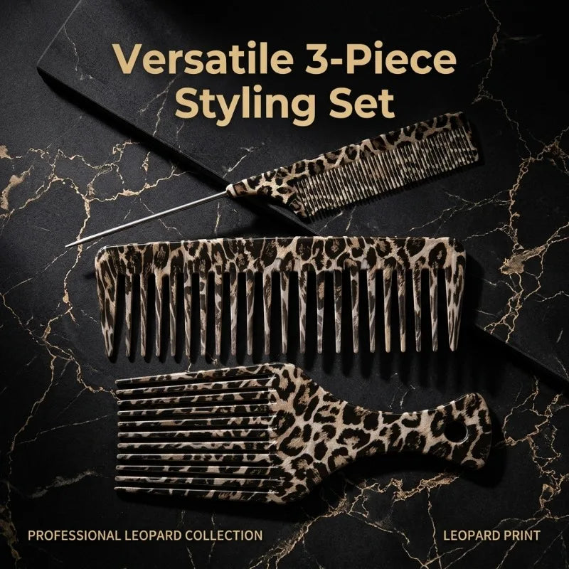 Leopard Print Haircutting Combpin Tail Comb Wide-tooth Oil Fork Qme