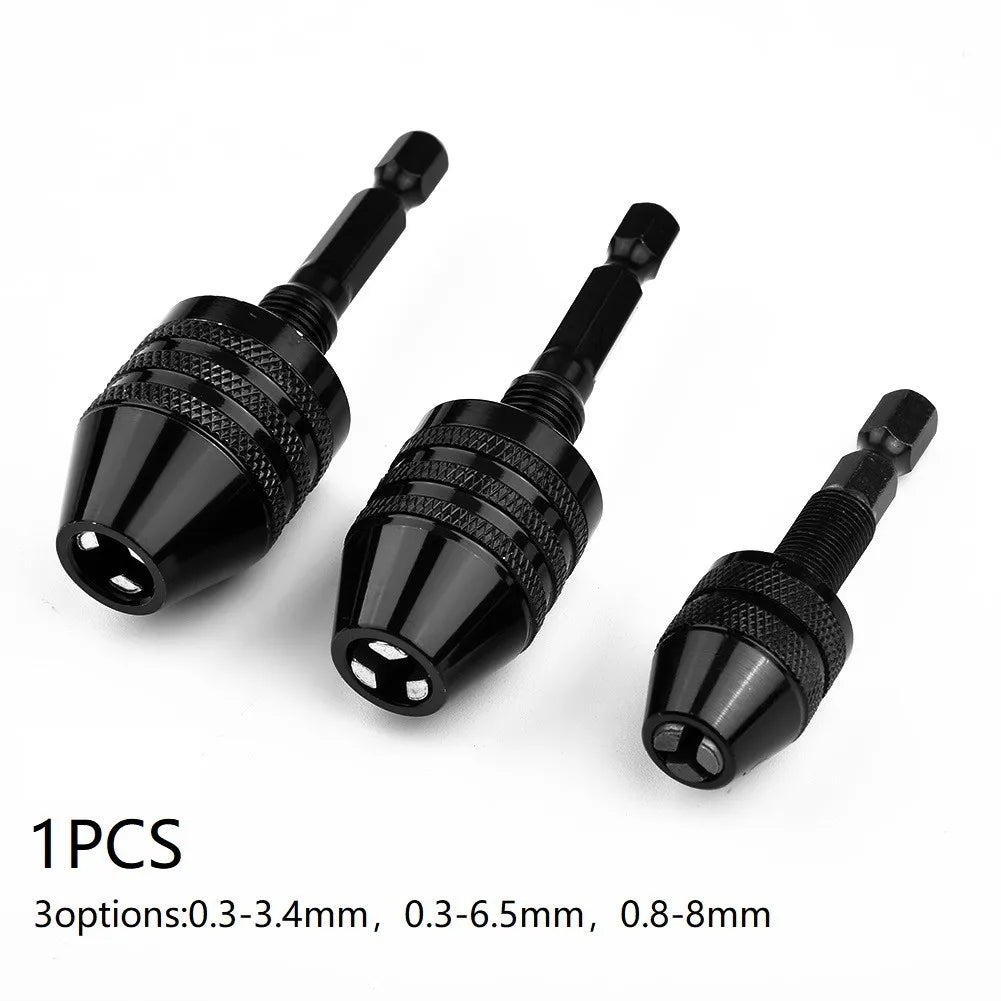 1/4" Keyless Drill Chuck Conversion 0.3-3.4mm 0.3-6.5mm 0.8-8mm Hex Shank Adapter Drill Bit Quick Change Driver Converter Qme
