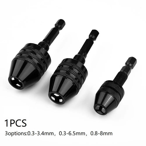 1/4" Keyless Drill Chuck Conversion 0.3-3.4mm 0.3-6.5mm 0.8-8mm Hex Shank Adapter Drill Bit Quick Change Driver Converter Qme