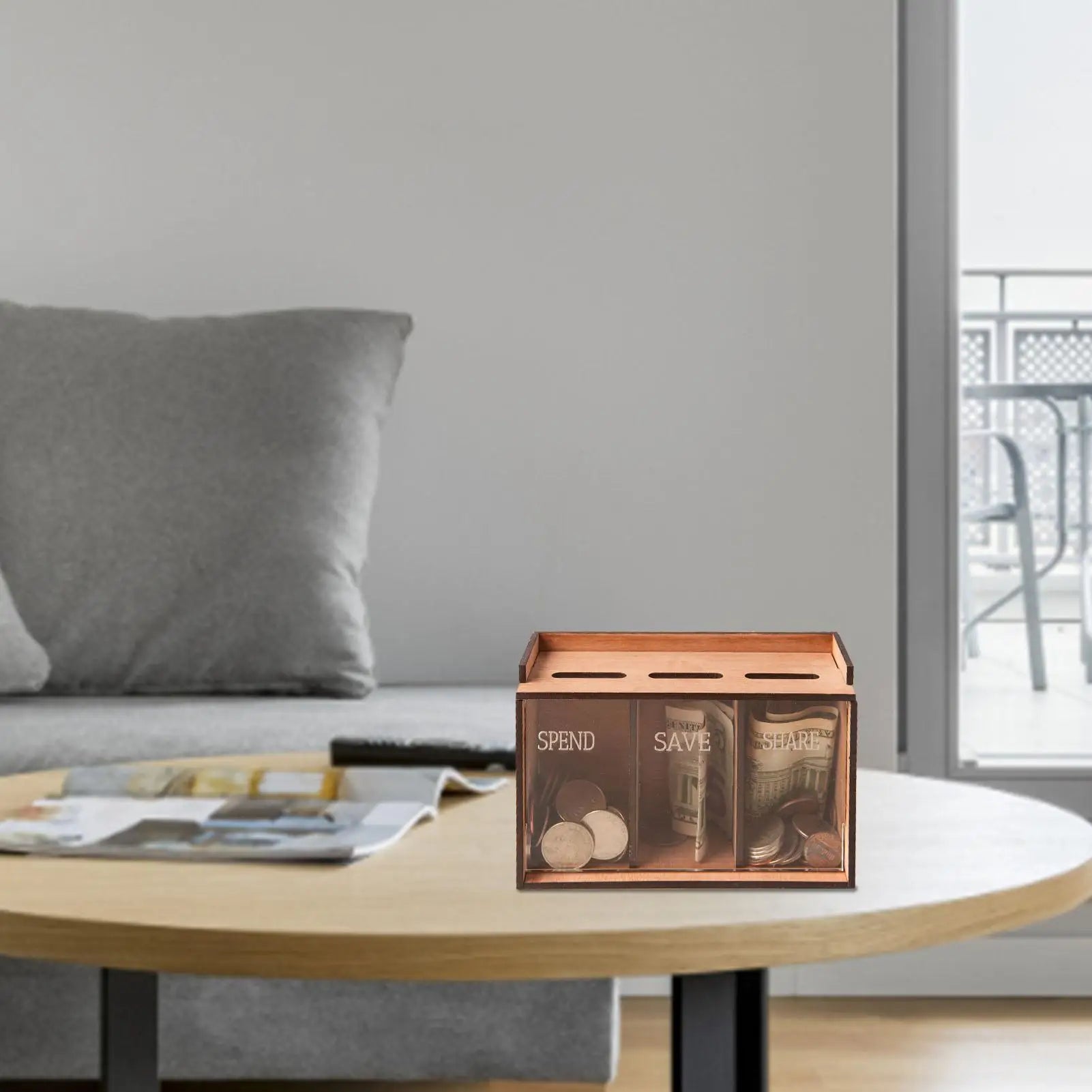 Money Bank for Adults 3 Compartments Wooden Removable Coin Saving Organizer Money Storage Organizer for Home Decoration Coin Qme