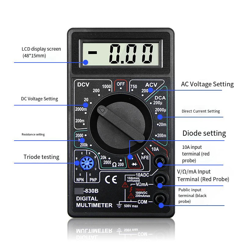 Digital Multimeter Tester DT830B Electrical Voltmeter Ammeter Qme
