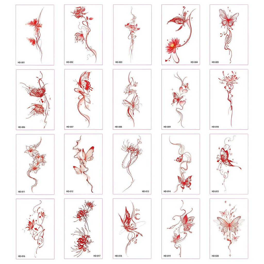 A Temporary Tattoo Retro Red Sticker Watercolor Butterfly Decor Body Arm Art Paster Face Bady Tattoo Waterproof DIY Paster Qme
