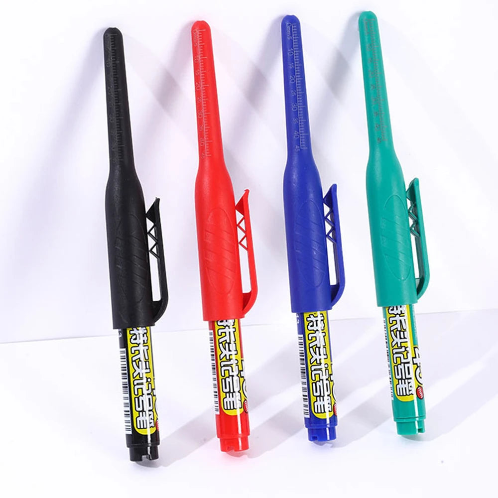 12Pcs Long Head Marker Pens, Special Oil-Based Woodworking Markers for Ceramics, 45MM Long Nib, Black/Blue/Red/Green Ink Qme