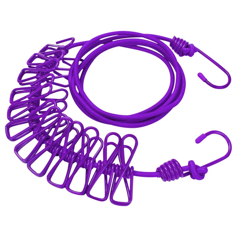 Portable Clothing Clothesline with 12 Clips Retractable Travel Elastic Camping Non-slip Clothesline for Outdoor and Indoor Use Qme Purple