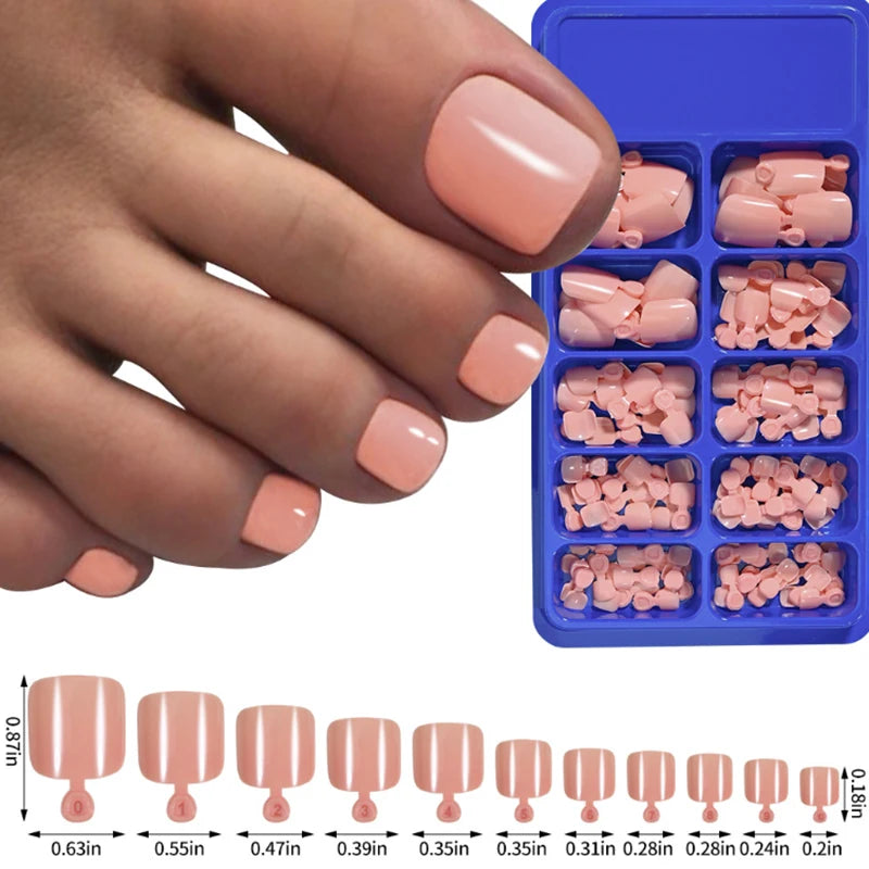 Fake Toenail Natural Solid Press Toe Foot Full Cover Square Nails Art Qme