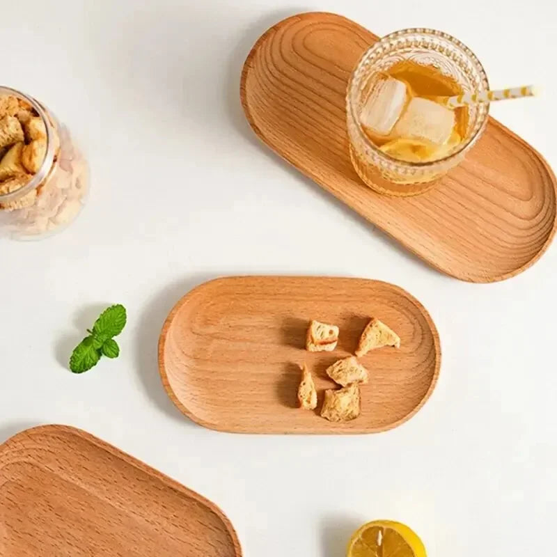 Japanese-style Tableware Solid Wood Dessert Plate Wooden Tray Snack Qme