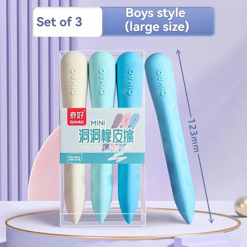 3/6Pcs Hole Eraser Pen No Dust No Crumbs Clean Eraser Cute Portable Eraser for Art Drawing Stationery Supplies Qme 3Pcs -Large-Boy