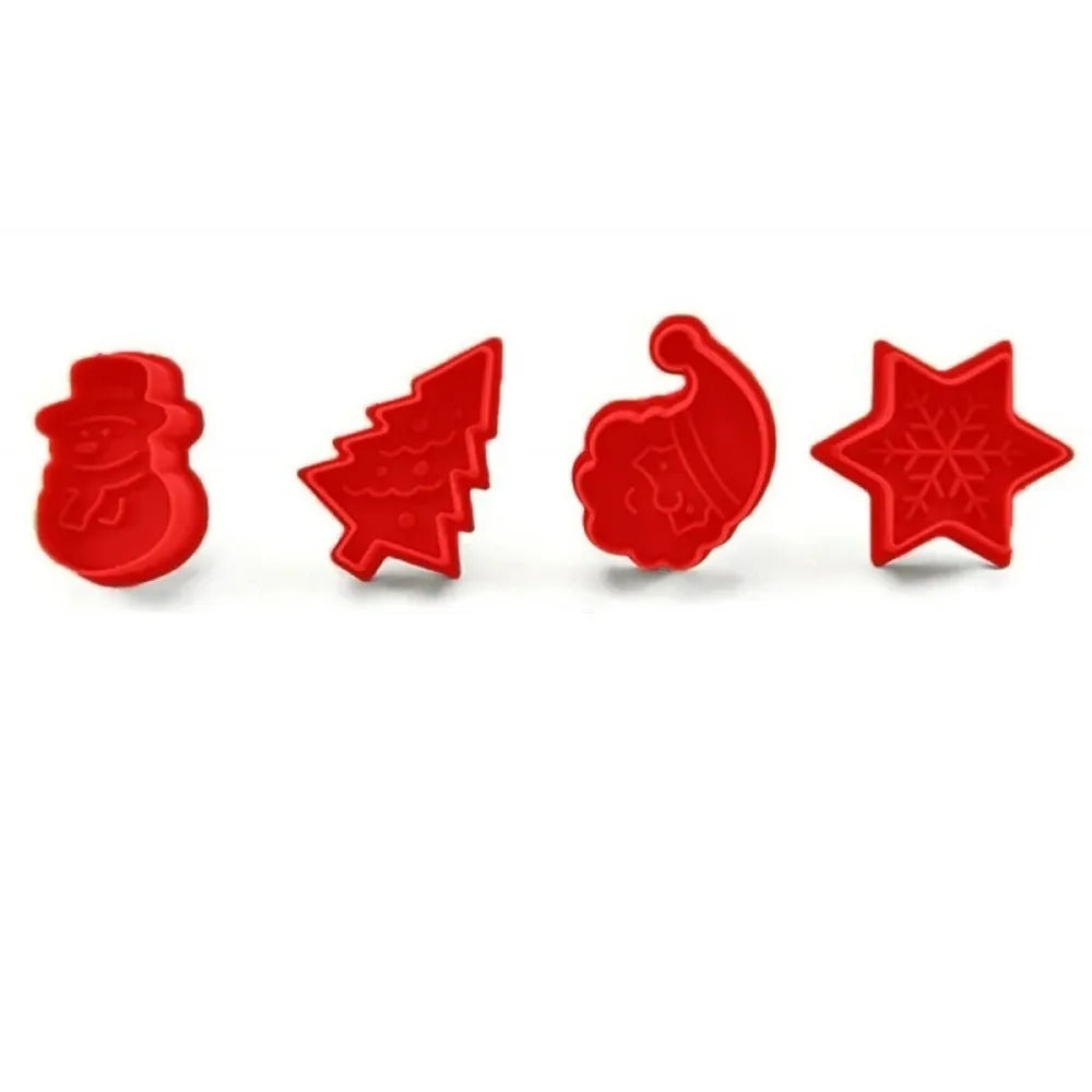Christmas Cookies Molds Plastic 3D Cookie Cutter Xmas Tree Claus Qme 4pcs Red