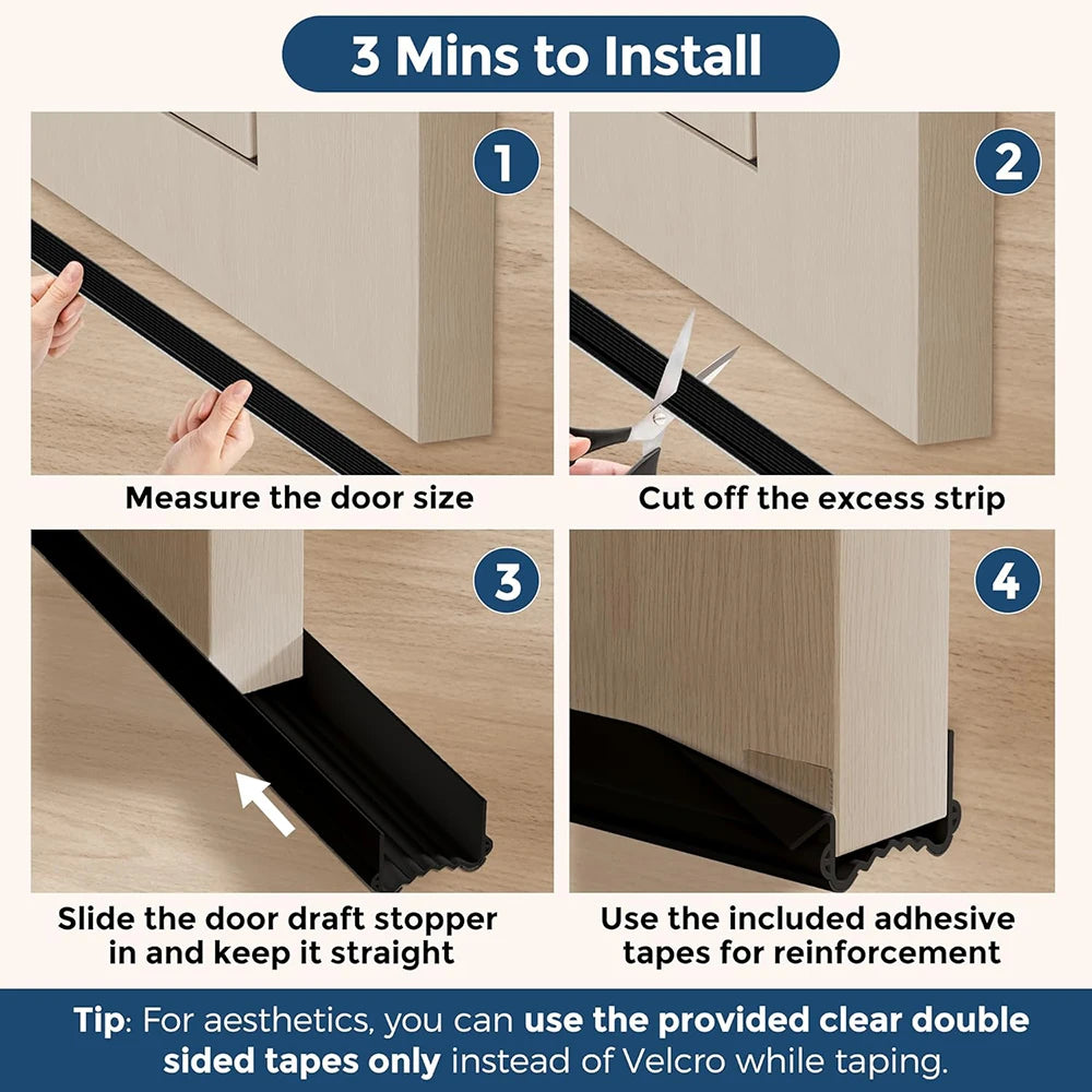 Triple Windproof Sealing Strip Door Bottom Gap Weather Strip with soundproof brush Washable and reusable Door draft stopper Qme